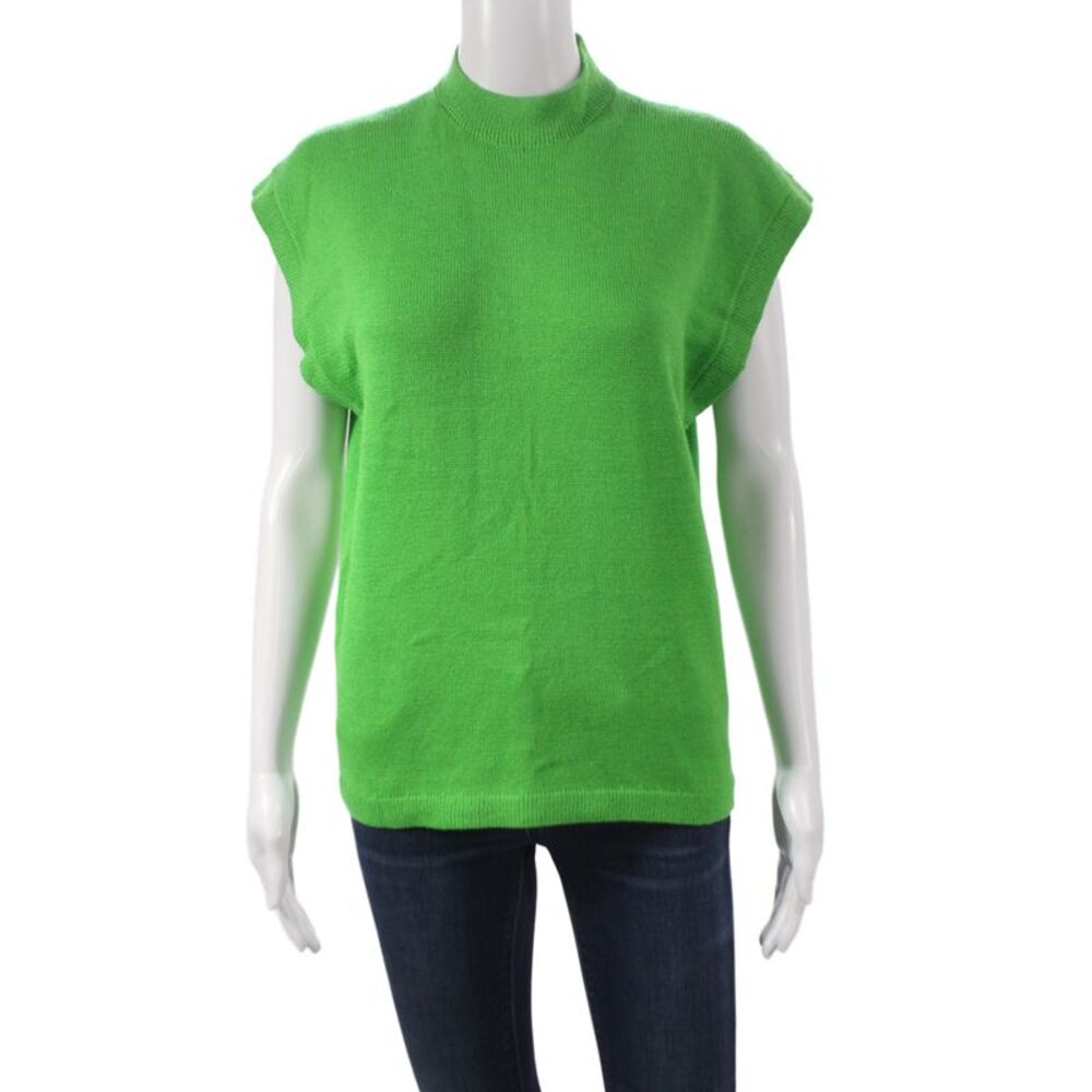 St. John Womens Knit Sleeveless Blouse Green Round Neck Solid Size M